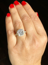 Load image into Gallery viewer, Cushion Cut Moissanite And Round Cut Sides Natural Diamonds Engagement Ring 14k Solid White Gold Bridal Ring Halo Style Wedding Ring 6.00ctw