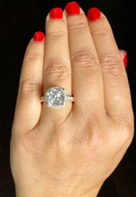 Load image into Gallery viewer, Cushion Cut Moissanite And Round Cut Sides Natural Diamonds Engagement Ring 14k Solid White Gold Bridal Ring Halo Style Wedding Ring 6.00ctw