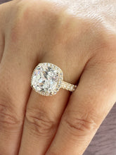 Load image into Gallery viewer, Cushion Cut Moissanite And Round Cut Sides Natural Diamonds Engagement Ring 14k Solid White Gold Bridal Ring Halo Style Wedding Ring 6.00ctw