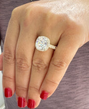 Load image into Gallery viewer, Cushion Cut Moissanite And Round Cut Sides Natural Diamonds Engagement Ring 14k Solid White Gold Bridal Ring Halo Style Wedding Ring 6.00ctw