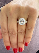 Load image into Gallery viewer, Cushion Cut Moissanite And Round Cut Sides Natural Diamonds Engagement Ring 14k Solid White Gold Bridal Ring Halo Style Wedding Ring 6.00ctw