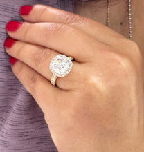 Load image into Gallery viewer, Cushion Cut Moissanite And Round Cut Sides Natural Diamonds Engagement Ring 14k Solid White Gold Bridal Ring Halo Style Wedding Ring 6.00ctw