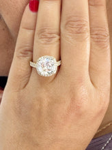 Load image into Gallery viewer, Cushion Cut Moissanite And Round Cut Sides Natural Diamonds Engagement Ring 14k Solid White Gold Bridal Ring Halo Style Wedding Ring 6.00ctw