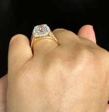 Load image into Gallery viewer, Cushion Cut Moissanite And Round Cut Sides Natural Diamonds Engagement Ring 14k Solid White Gold Bridal Ring Halo Style Wedding Ring 6.00ctw