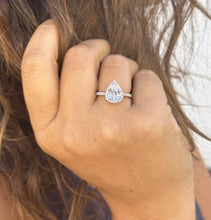 Load image into Gallery viewer, Pear Shape And Round Cut Diamonds Engagement Ring IGI Certified 14k Solid White Gold Halo Style Wedding Ring Filigre Design 2.50ctw F-VS2