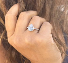 Load image into Gallery viewer, Pear Shape And Round Cut Diamonds Engagement Ring IGI Certified 14k Solid White Gold Halo Style Wedding Ring Filigre Design 2.50ctw F-VS2