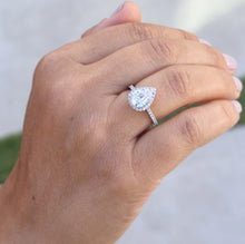 Load image into Gallery viewer, Pear Shape And Round Cut Diamonds Engagement Ring IGI Certified 14k Solid White Gold Halo Style Wedding Ring Filigre Design 2.50ctw F-VS2