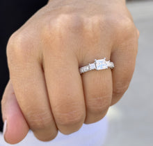 Load image into Gallery viewer, Princess And Round Cut Diamond Engagement Ring Antique Style IGI Certified 14k Solid White Gold Three Stone Style Wedding Ring 1.60ct F-VS2