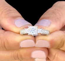 Load image into Gallery viewer, Princess And Round Cut Diamond Engagement Ring Antique Style IGI Certified 14k Solid White Gold Three Stone Style Wedding Ring 1.60ct F-VS2