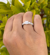 Load image into Gallery viewer, Princess And Round Cut Diamond Engagement Ring Antique Style IGI Certified 14k Solid White Gold Three Stone Style Wedding Ring 1.60ct F-VS2