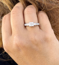 Load image into Gallery viewer, Princess And Round Cut Diamond Engagement Ring Antique Style IGI Certified 14k Solid White Gold Three Stone Style Wedding Ring 1.60ct F-VS2