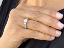 Load image into Gallery viewer, Princess And Round Cut Diamond Engagement Ring Antique Style IGI Certified 14k Solid White Gold Three Stone Style Wedding Ring 1.60ct F-VS2