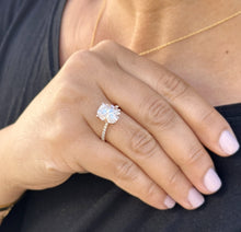 Load image into Gallery viewer, Cushion Cut Moissanite Ring And Round Cut Natural Diamonds Engagement Ring 14K Solid Rose Gold Solitaire Four Prong set Wedding Ring 3.75ctw