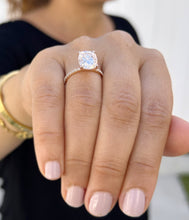 Load image into Gallery viewer, Cushion Cut Moissanite Ring And Round Cut Natural Diamonds Engagement Ring 14K Solid Rose Gold Solitaire Four Prong set Wedding Ring 3.75ctw