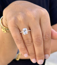 Load image into Gallery viewer, Cushion Cut Moissanite Ring And Round Cut Natural Diamonds Engagement Ring 14K Solid Rose Gold Solitaire Four Prong set Wedding Ring 3.75ctw