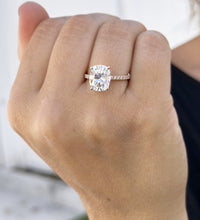 Load image into Gallery viewer, Cushion Cut Moissanite Ring And Round Cut Natural Diamonds Engagement Ring 14K Solid Rose Gold Solitaire Four Prong set Wedding Ring 3.75ctw