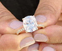 Load image into Gallery viewer, Cushion Cut Moissanite Ring And Round Cut Natural Diamonds Engagement Ring 14K Solid Rose Gold Solitaire Four Prong set Wedding Ring 3.75ctw