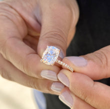 Load image into Gallery viewer, Cushion Cut Moissanite Ring And Round Cut Natural Diamonds Engagement Ring 14K Solid Rose Gold Solitaire Four Prong set Wedding Ring 3.75ctw