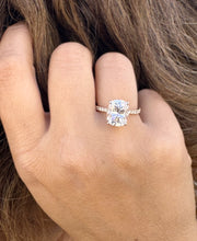 Load image into Gallery viewer, Cushion Cut Moissanite Ring And Round Cut Natural Diamonds Engagement Ring 14K Solid Rose Gold Solitaire Four Prong set Wedding Ring 3.75ctw