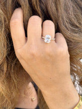 Load image into Gallery viewer, Cushion Cut Moissanite Ring And Round Cut Natural Diamonds Engagement Ring 14K Solid Rose Gold Solitaire Four Prong set Wedding Ring 3.75ctw