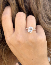 Load image into Gallery viewer, Cushion Cut Moissanite Ring And Round Cut Natural Diamonds Engagement Ring 14K Solid Rose Gold Solitaire Four Prong set Wedding Ring 3.75ctw