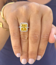 Load image into Gallery viewer, Fancy Yellow Cushion Simulated And Round Cut Natural Diamond Engagement Ring Set In 14k Solid White Gold Halo Style Right Hand Ring 5.75ctw