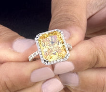 Load image into Gallery viewer, Fancy Yellow Cushion Simulated And Round Cut Natural Diamond Engagement Ring Set In 14k Solid White Gold Halo Style Right Hand Ring 5.75ctw