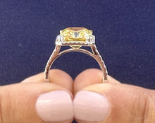 Load image into Gallery viewer, Fancy Yellow Cushion Simulated And Round Cut Natural Diamond Engagement Ring Set In 14k Solid White Gold Halo Style Right Hand Ring 5.75ctw