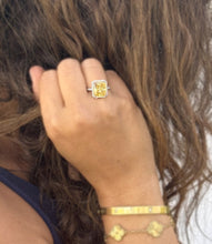 Load image into Gallery viewer, Fancy Yellow Cushion Simulated And Round Cut Natural Diamond Engagement Ring Set In 14k Solid White Gold Halo Style Right Hand Ring 5.75ctw