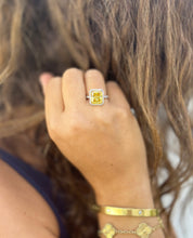 Load image into Gallery viewer, Fancy Yellow Cushion Simulated And Round Cut Natural Diamond Engagement Ring Set In 14k Solid White Gold Halo Style Right Hand Ring 5.75ctw