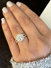 Load image into Gallery viewer, Cushion Cut Lab Pink Sapphire And Round Cut Sides Lab Diamonds Engagement Ring And Matching Band 14K Solid Yellow Gold Halo Wedding Set 3.00