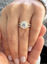 Load image into Gallery viewer, Cushion Cut Lab Pink Sapphire And Round Cut Sides Lab Diamonds Engagement Ring And Matching Band 14K Solid Yellow Gold Halo Wedding Set 3.00