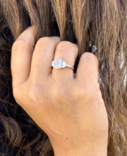 Load image into Gallery viewer, Cushion Cut Center And Half Moon Shape Sides Diamond Engagement Ring IGI Certified 14k Solid White Gold Three Stone Style 2.80ctw F-VS2