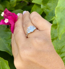 Load image into Gallery viewer, Cushion Cut Center And Half Moon Shape Sides Diamond Engagement Ring IGI Certified 14k Solid White Gold Three Stone Style 2.80ctw F-VS2