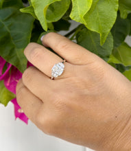 Load image into Gallery viewer, Cushion Cut Center And Half Moon Shape Sides Diamond Engagement Ring IGI Certified 14k Solid White Gold Three Stone Style 2.80ctw F-VS2