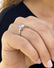 Load image into Gallery viewer, Cushion Cut Center And Half Moon Shape Sides Diamond Engagement Ring IGI Certified 14k Solid White Gold Three Stone Style 2.80ctw F-VS2