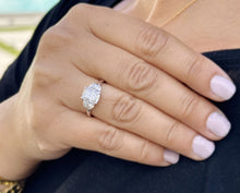 Load image into Gallery viewer, Cushion Cut Center And Half Moon Shape Sides Diamond Engagement Ring IGI Certified 14k Solid White Gold Three Stone Style 2.80ctw F-VS2