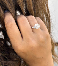 Load image into Gallery viewer, Cushion Cut Center And Half Moon Shape Sides Diamond Engagement Ring IGI Certified 14k Solid White Gold Three Stone Style 2.80ctw F-VS2