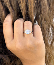 Load image into Gallery viewer, Cushion Cut Center And Half Moon Shape Sides Diamond Engagement Ring IGI Certified 14k Solid White Gold Three Stone Style 2.80ctw F-VS2