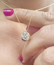Load image into Gallery viewer, Round Cut CVD Diamond Pendant And Chain Solitaire Minimalist Dainty Bezel Set 14k Solid Yellow Gold Necklace And Chain Wedding Gift 1.00ct