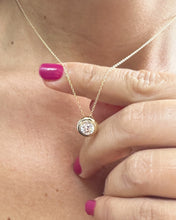 Load image into Gallery viewer, Round Cut CVD Diamond Pendant And Chain Solitaire Minimalist Dainty Bezel Set 14k Solid Yellow Gold Necklace And Chain Wedding Gift 1.00ct