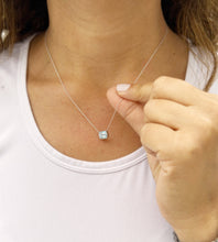 Load image into Gallery viewer, Emerald Natural Aquamarine Bezel Set Solitaire Necklace Minimalist Dainty 14k Solid White Gold Chain Pendant Bridal Anniversary Gift 2.00ct