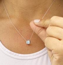 Load image into Gallery viewer, Emerald Natural Aquamarine Bezel Set Solitaire Necklace Minimalist Dainty 14k Solid White Gold Chain Pendant Bridal Anniversary Gift 2.00ct