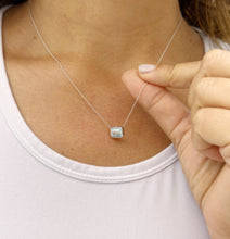 Load image into Gallery viewer, Emerald Natural Aquamarine Bezel Set Solitaire Necklace Minimalist Dainty 14k Solid White Gold Chain Pendant Bridal Anniversary Gift 2.00ct