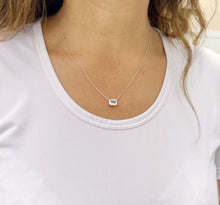 Load image into Gallery viewer, Emerald Natural Aquamarine Bezel Set Solitaire Necklace Minimalist Dainty 14k Solid White Gold Chain Pendant Bridal Anniversary Gift 2.00ct