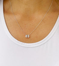 Load image into Gallery viewer, Emerald Natural Aquamarine Bezel Set Solitaire Necklace Minimalist Dainty 14k Solid White Gold Chain Pendant Bridal Anniversary Gift 2.00ct