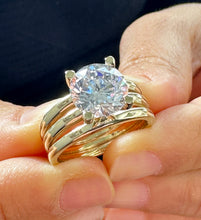 Load image into Gallery viewer, Round Diamond Engagement Ring Solitaire Prong Set Wedding Ring IGI Certified 14k Solid And Heavy Yellow Gold Bridal ring Triple Shank 4.00ct