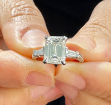 Load image into Gallery viewer, Emerald And Baguettes Cut Diamond Engagement Ring IGI Certified 14k Solid White Gold Bridal Ring Prong Set Propose Wedding Ring 2.40ct F-VS2