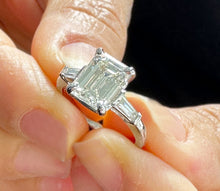 Load image into Gallery viewer, Emerald And Baguettes Cut Diamond Engagement Ring IGI Certified 14k Solid White Gold Bridal Ring Prong Set Propose Wedding Ring 2.40ct F-VS2