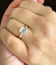 Load image into Gallery viewer, Emerald And Baguettes Cut Diamond Engagement Ring IGI Certified 14k Solid White Gold Bridal Ring Prong Set Propose Wedding Ring 2.40ct F-VS2